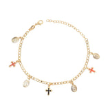 Gold Plated Virgin Mary Cross Protection Bracelets, Oro Laminado Religious Pulsera