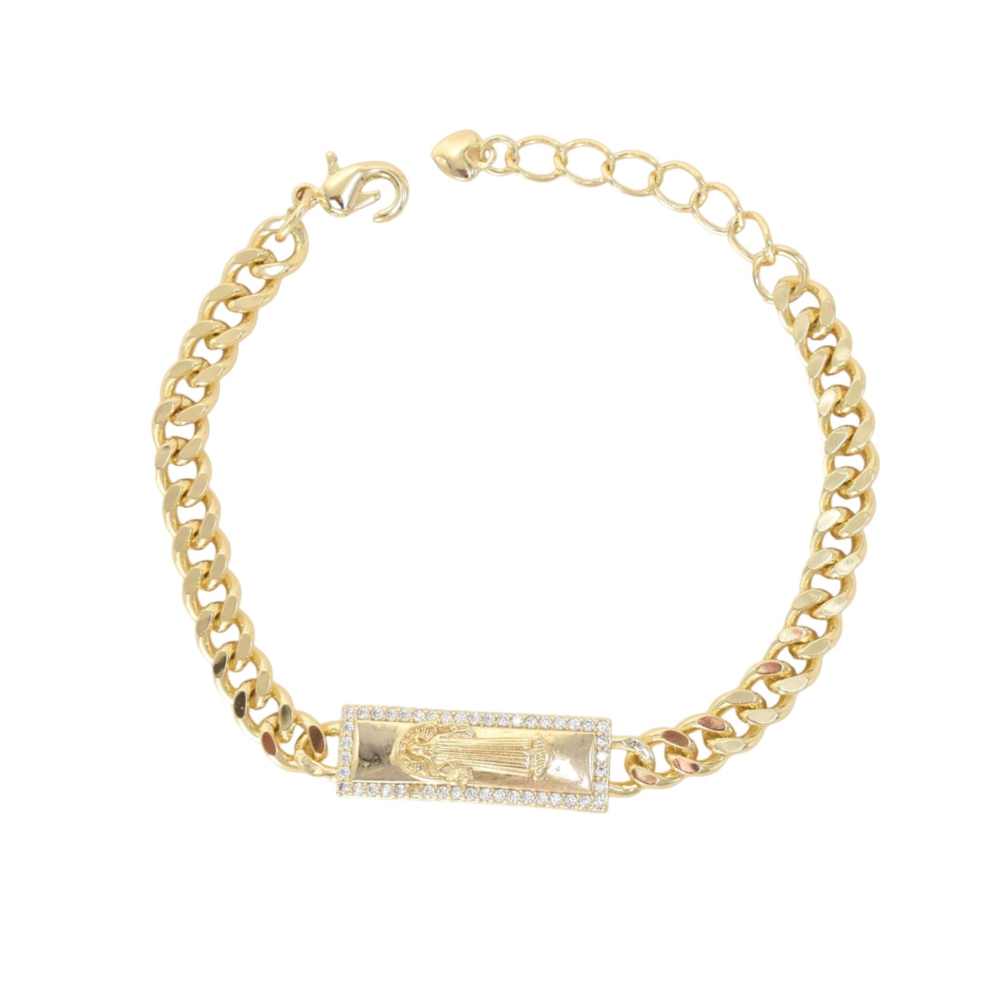 Gold Plated  CZ St Judas  Protection Bracelets, Oro Laminado Religious Pulsera, Cuban Link Bracelet