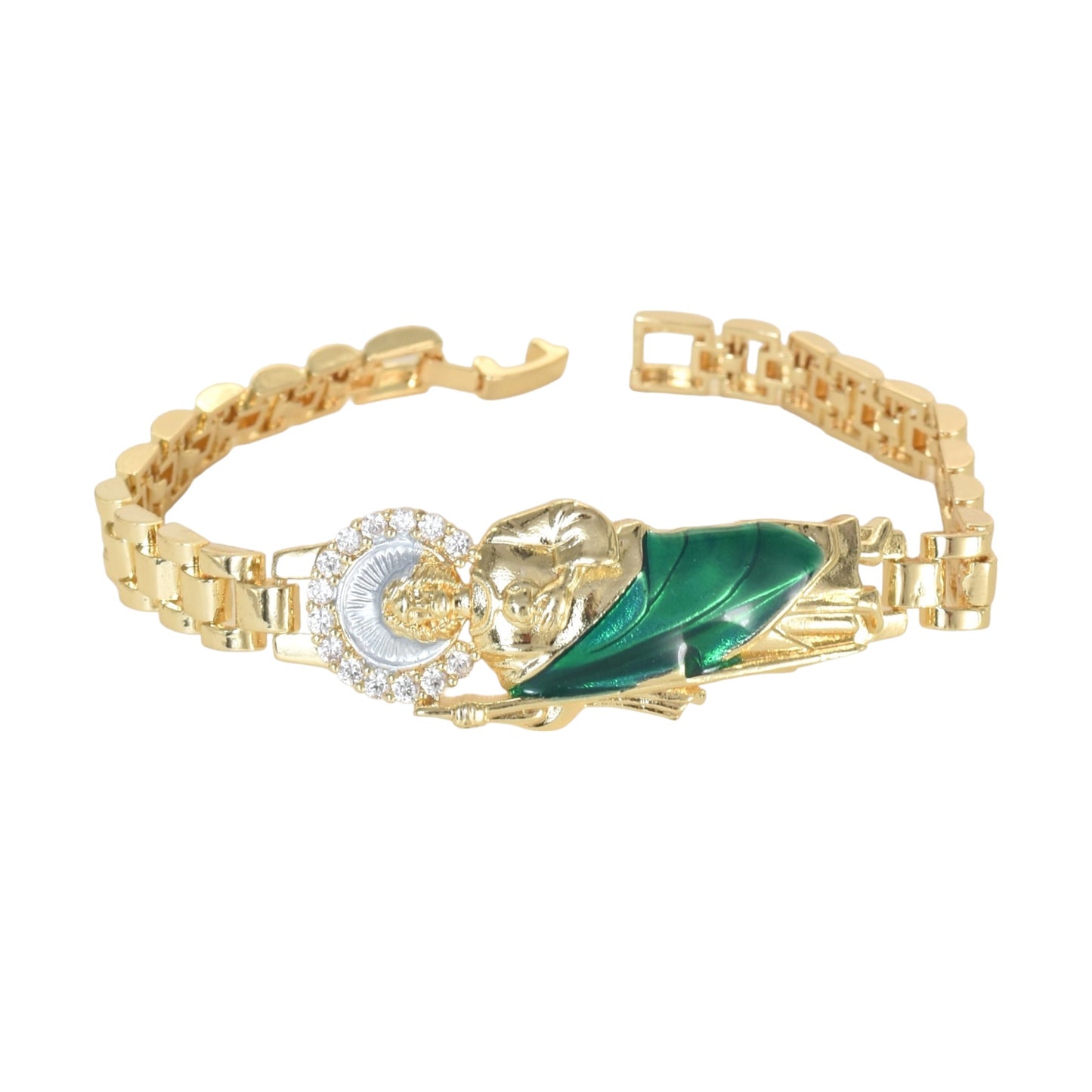 Gold Plated CZ St Judas Religious Bracelets, Oro Laminado Religious Pulsera, Link Bracelet