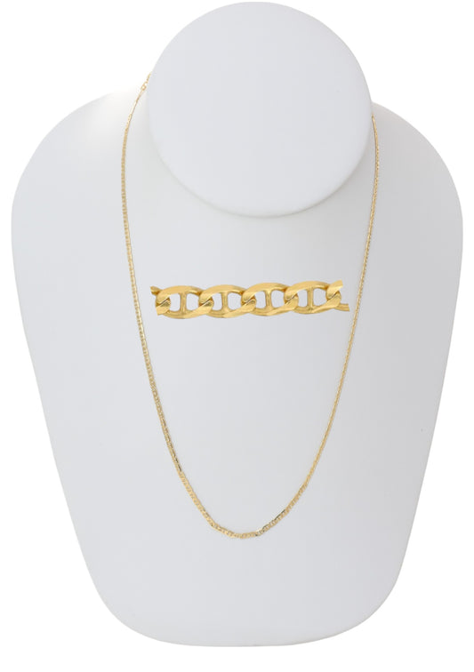 Gold Plated Mariner Chain Necklace displayed on a jewelry bust-40mm available in 18", 20", 22", and 24" lengths.