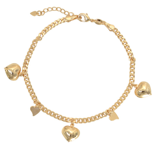 Gold Plated Heart Cuban Chain Ladies Anklet- Oro brasileno laminado Tobillera