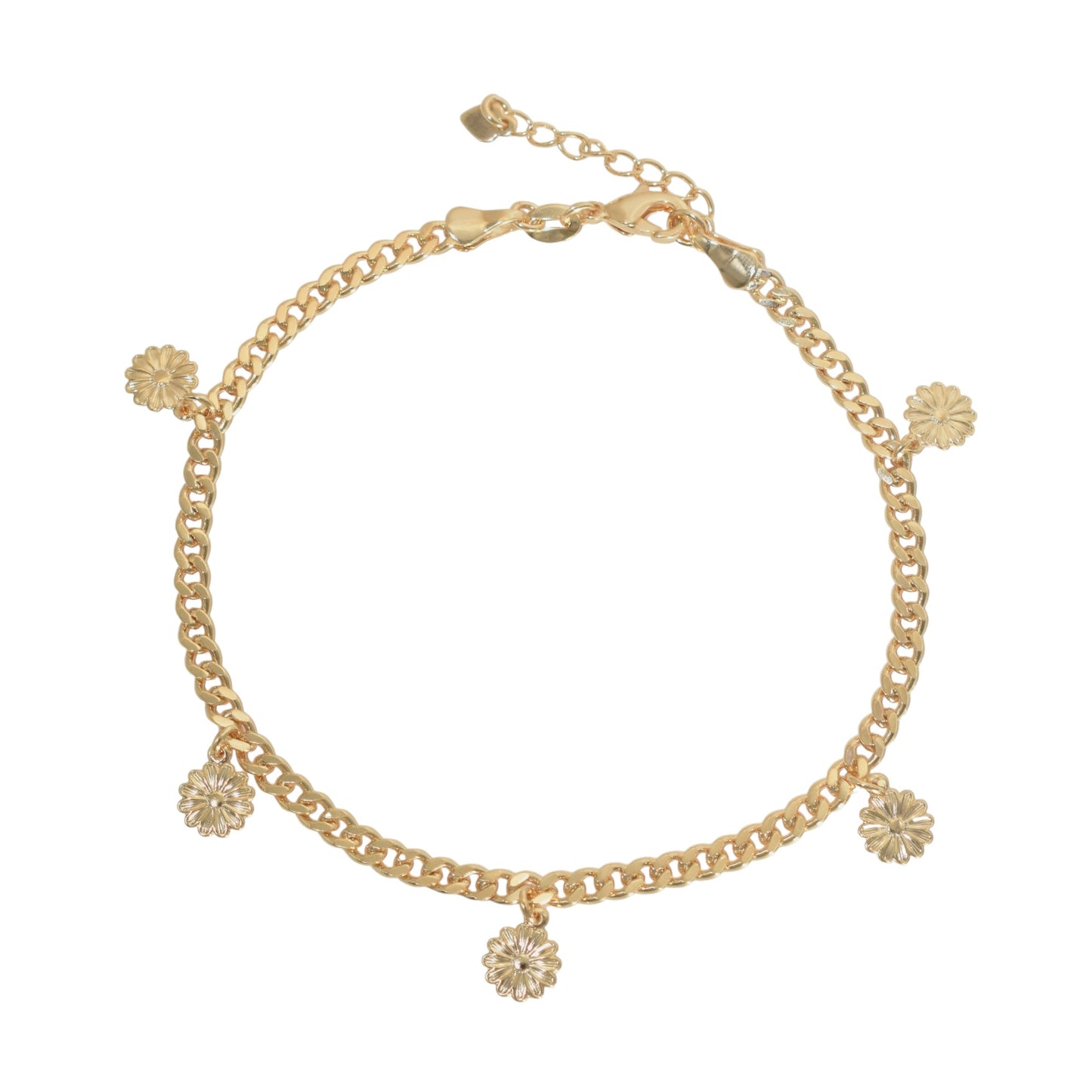 Gold Plated Flower Cuban Chain Ladies Anklet- Oro brasileno laminado Tobillera