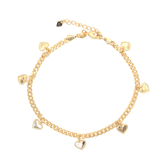 Gold Plated Heart Cuban Chain Ladies Anklet- Oro brasileno laminado Tobillera