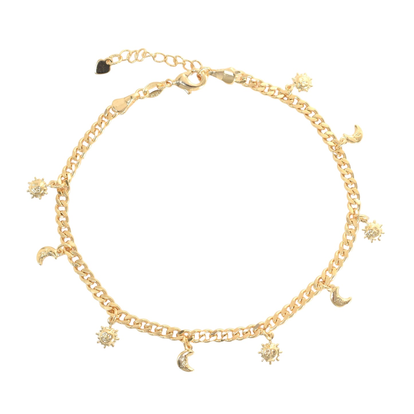 Gold Plated Sun Moon Cuban Chain Ladies Anklet- Oro brasileno laminado Tobillera