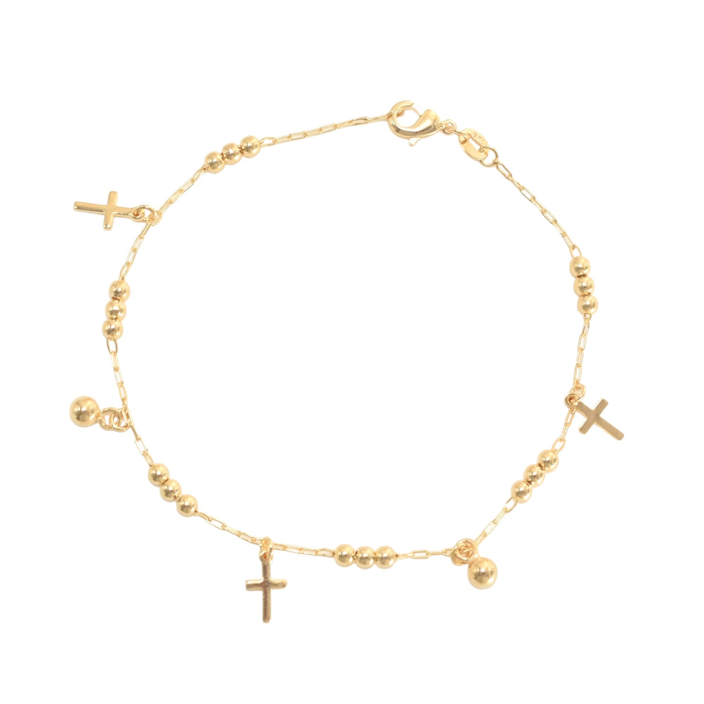 Gold Plated Cross Beads Chain Ladies Anklet- Oro brasileno laminado Tobillera