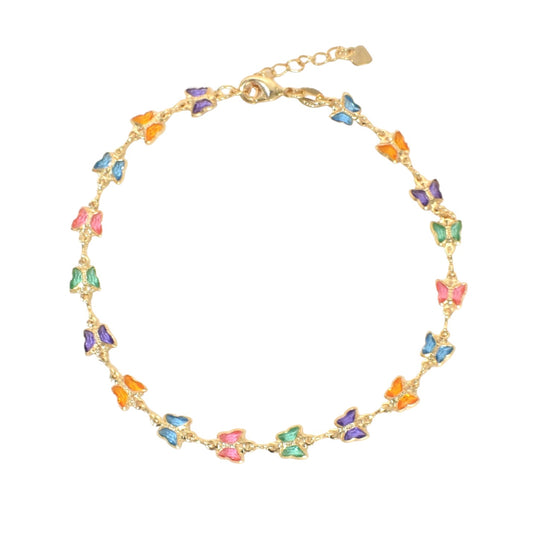 Gold Plated Multicolor Butterfly Link Ladies Anklet- Oro brasileno laminado Mariposa Tobillera