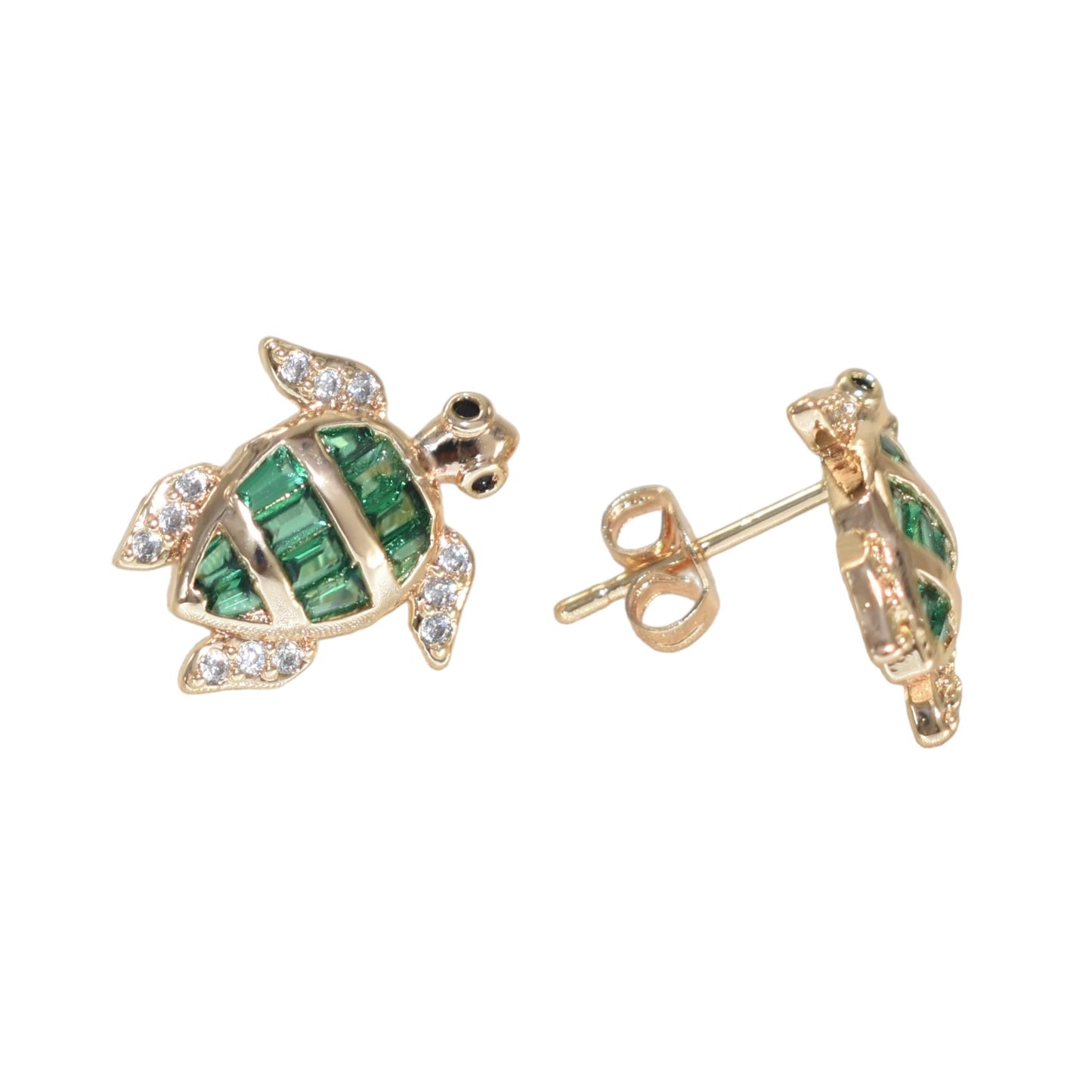 Gold Plated Tortuga Studs, CZ Animal Earrings for her | Wholesale Jewelry