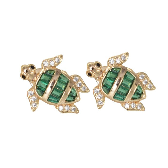 Gold Plated Tortuga Studs, CZ Animal Earrings for her | Wholesale Jewelry