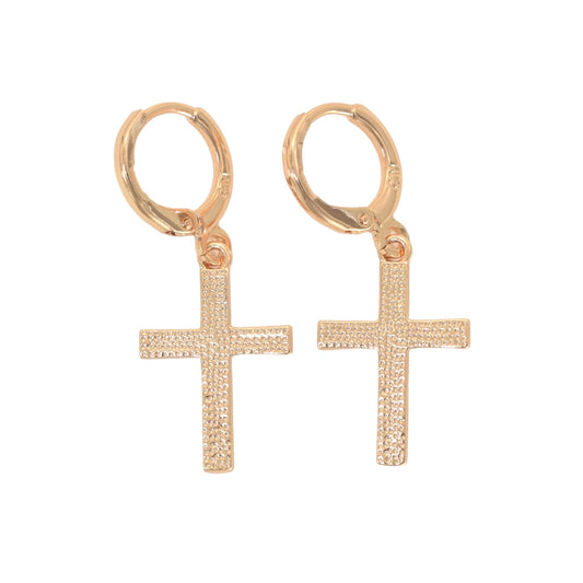 Gold Plated Dangly Cross Earrings, Oro Brasileno Aretes