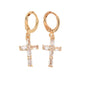 Gold Plated Dangly CZ Cross Earrings, Oro Brasileno Aretes | Wholesale Jewelry