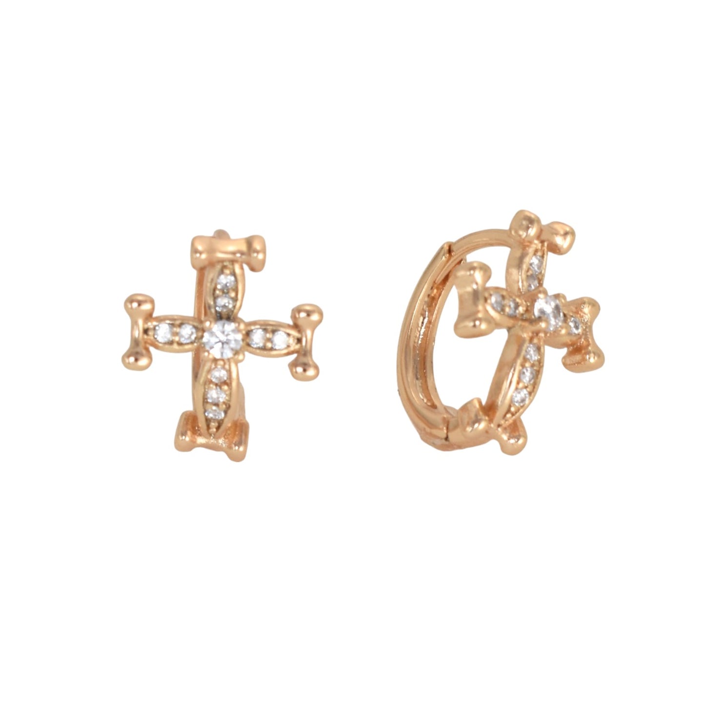 Gold Plated Dangly CZ Cross Earrings, Oro Brasileno Aretes | Wholesale Jewelry