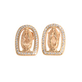 Gold Plated CZ Virgin Mary Stud Earrings, Oro Brasileno Aretes