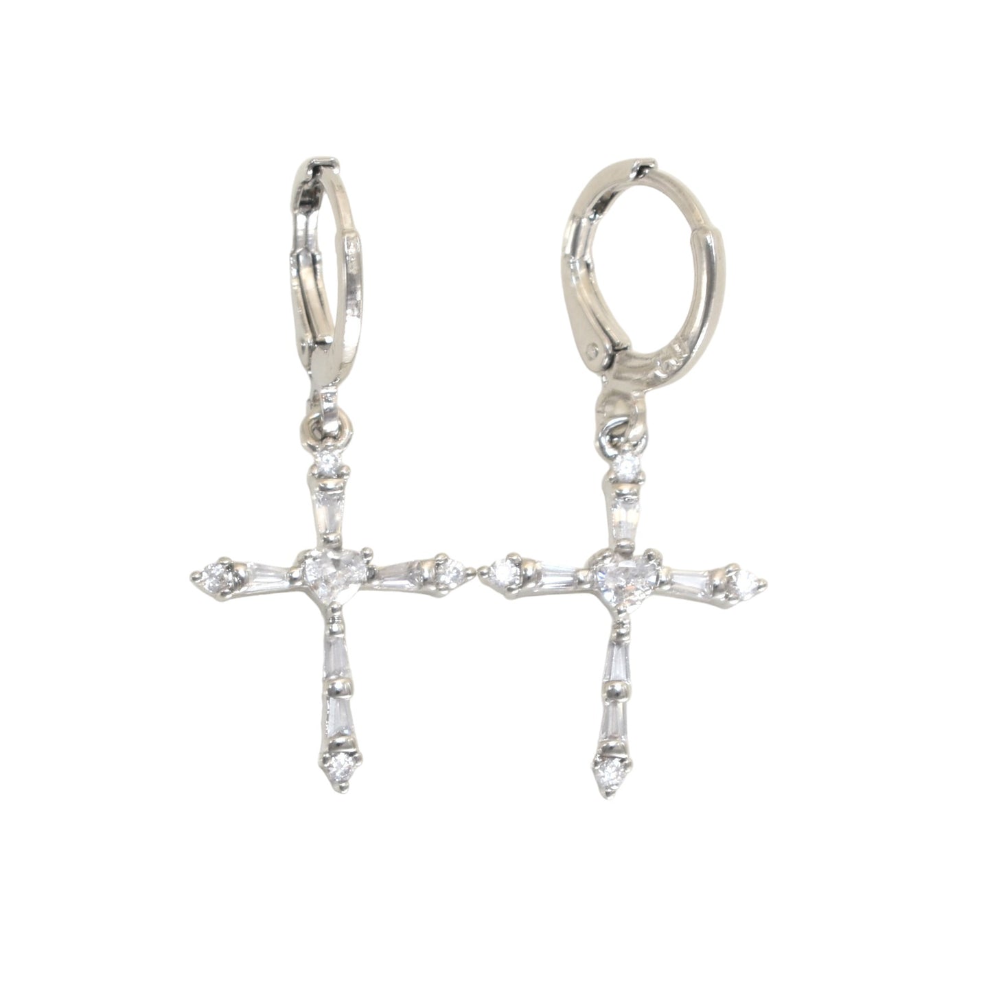 Silver Plated Dangly CZ Cross Earrings | Wholesale Jewelry