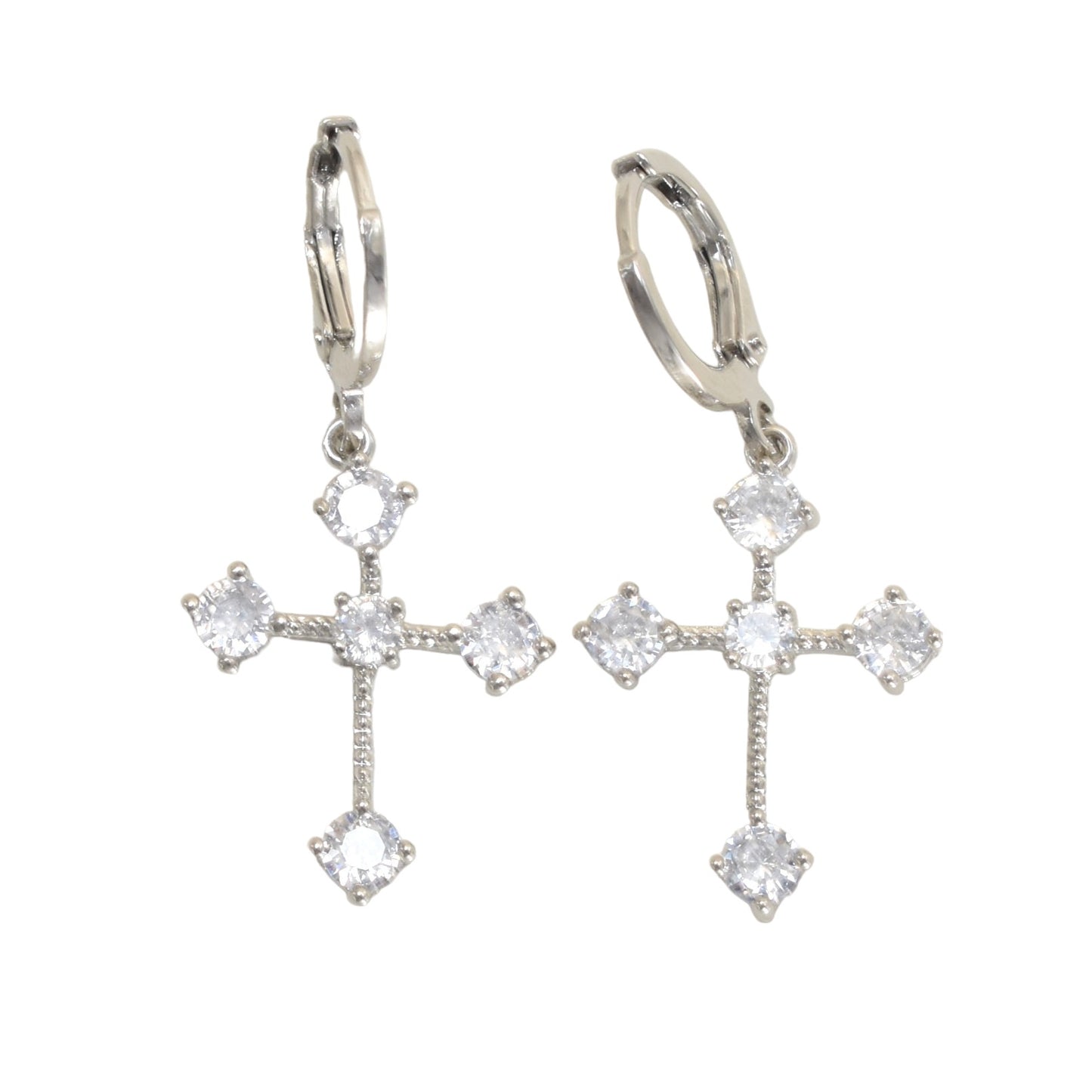 Silver Plated Dangly CZ Cross Earrings | Wholesale Jewelry