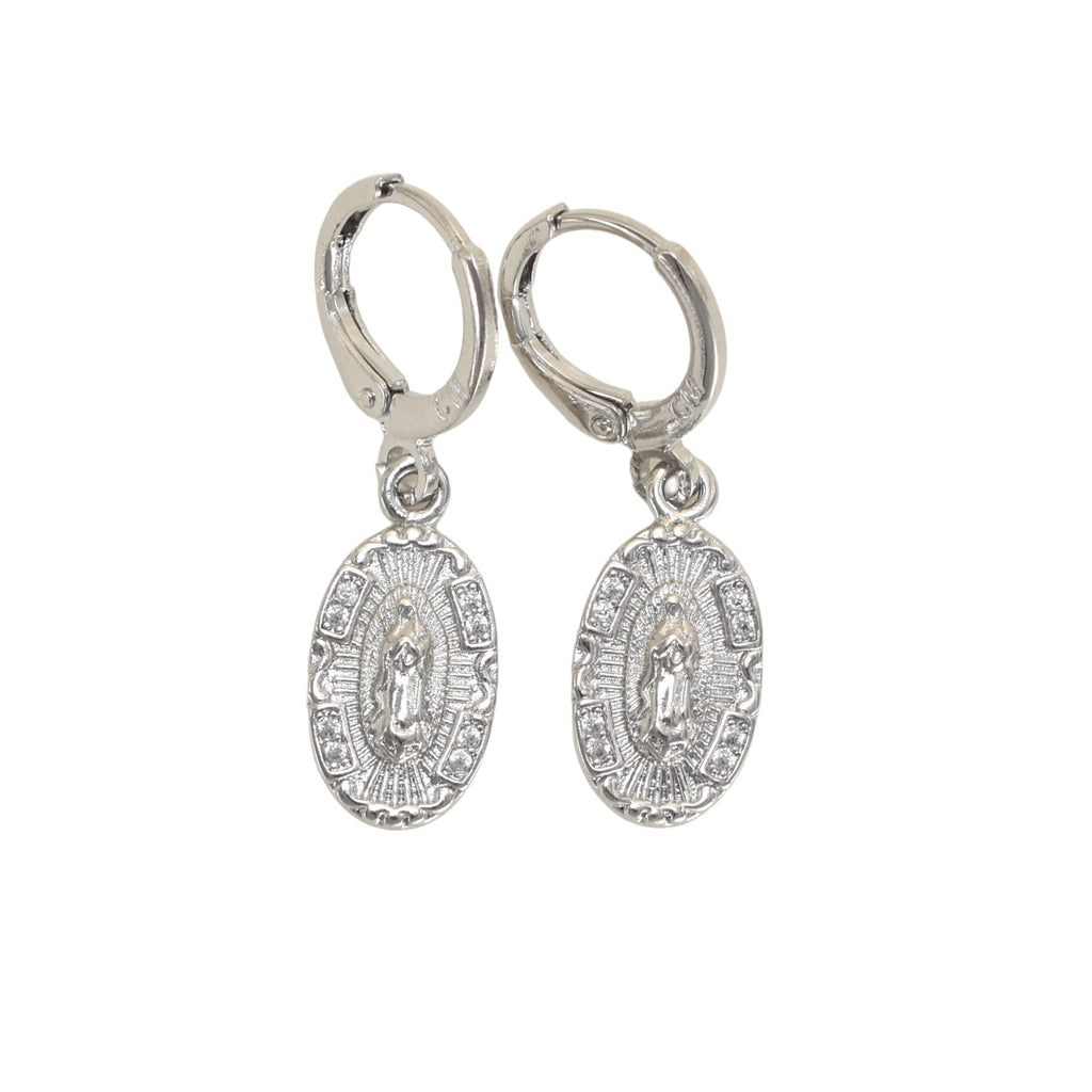 Silver Plated Dangly Virgin Mary Earrings