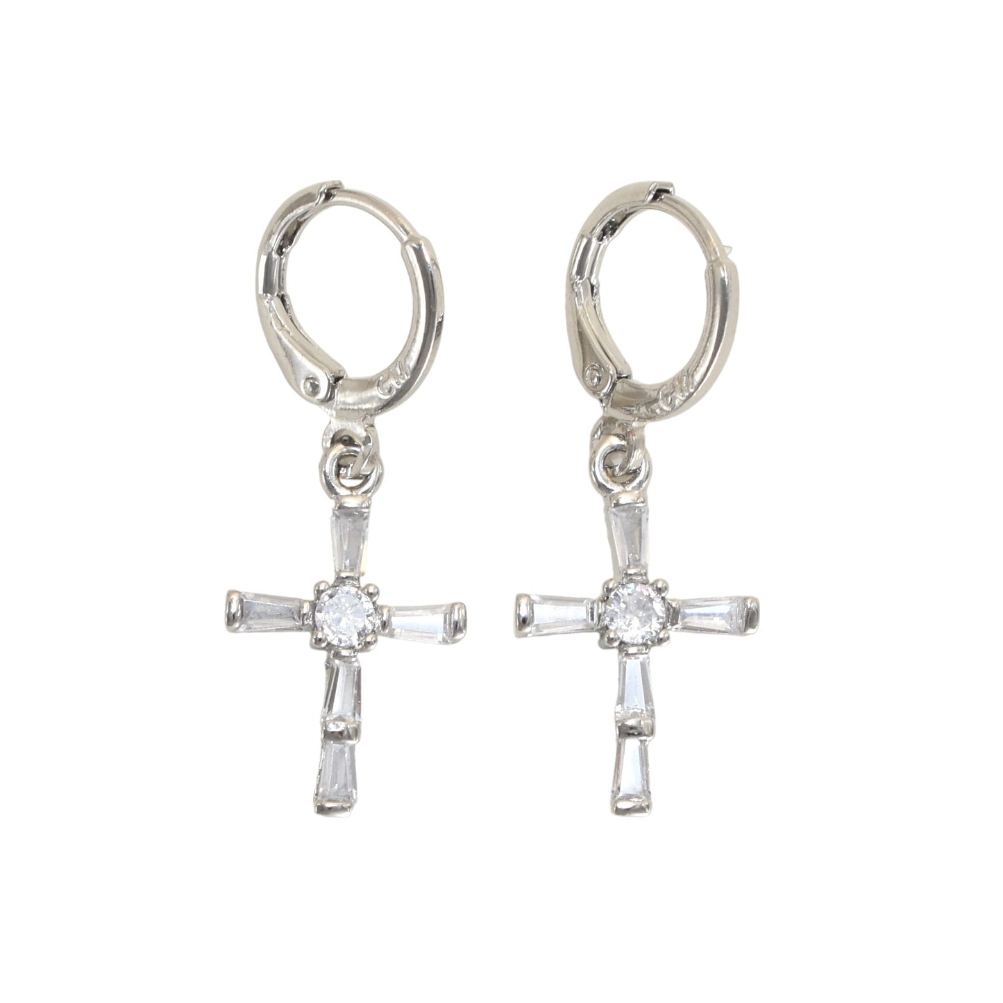 Silver Plated Dangly CZ Cross Earrings | Wholesale Jewelry