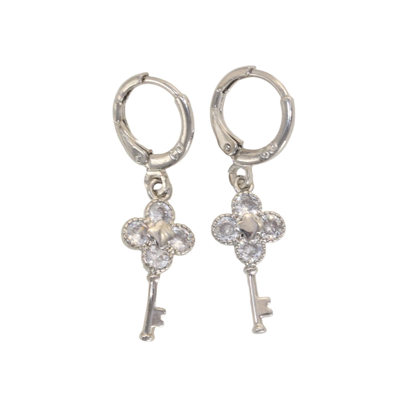 Silver Plated Dangly CZ Cross Earrings | Wholesale Jewelry