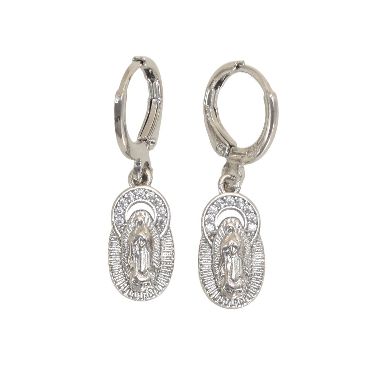 Silver Plated Dangly Virgin Mary Earrings