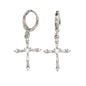 Silver Plated Dangly CZ Cross Earrings | Wholesale Jewelry