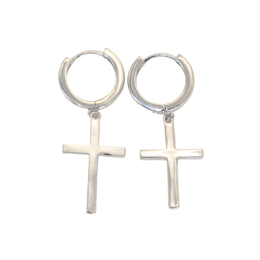 Silver Plated Dangly Plain Cross Earrings | Wholesale Jewelry