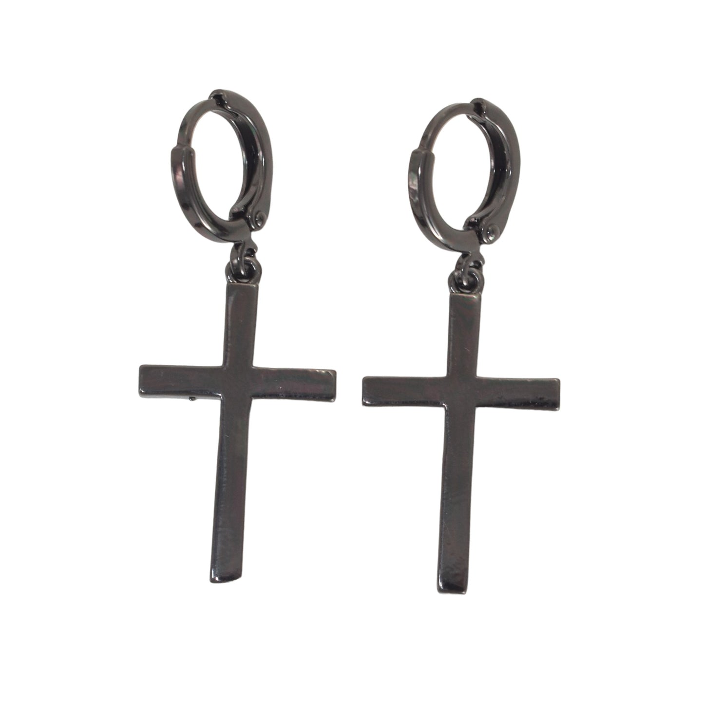 Silver Plated Dangly Plain Black Cross Earrings | Wholesale Jewelry