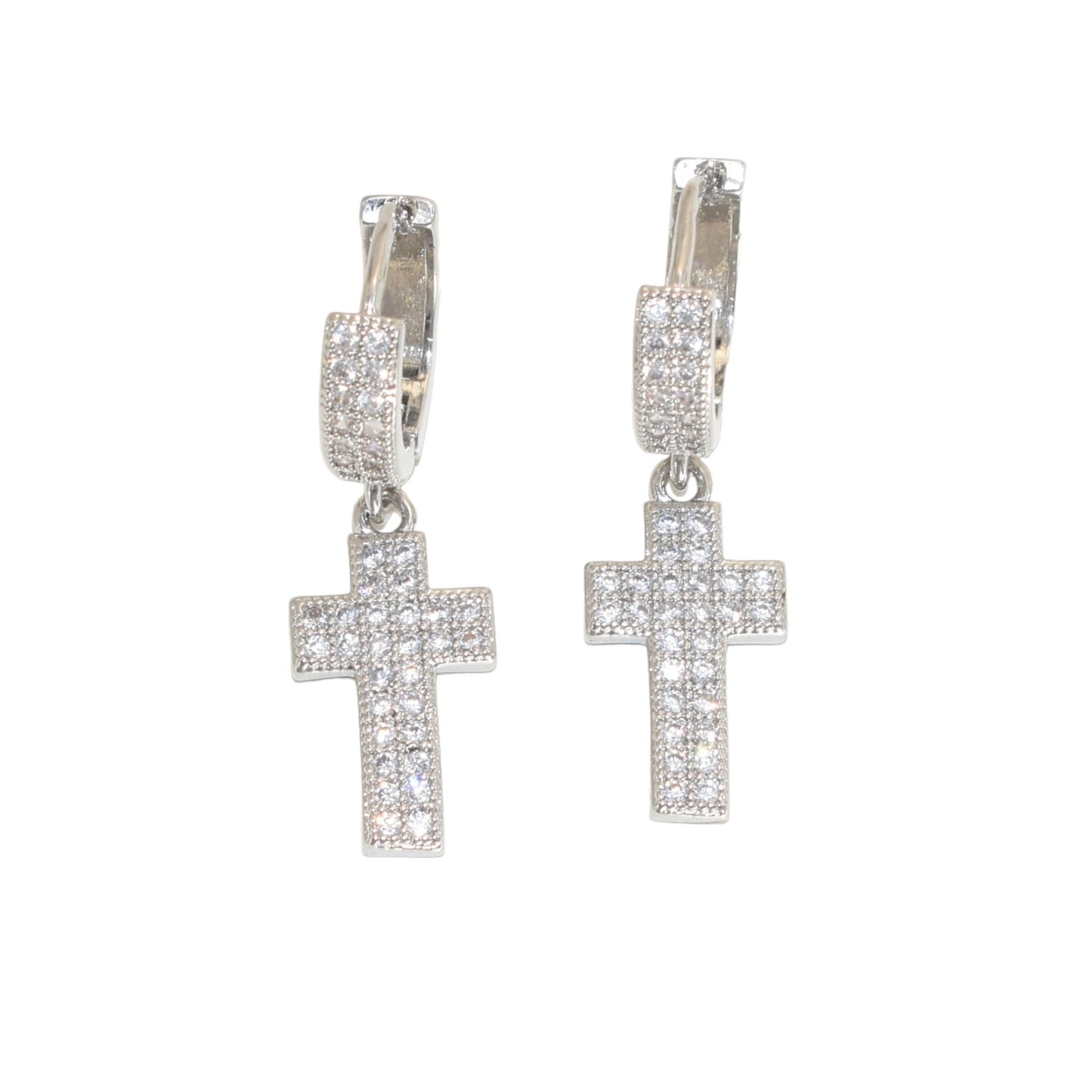 Silver,Gold Plated Dangly CZ Cross Earrings | Wholesale Jewelry