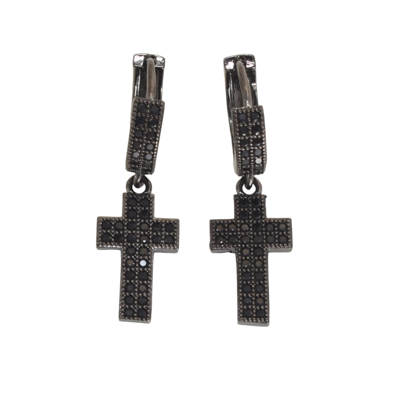 Silver,Gold Plated Dangly CZ Cross Earrings | Wholesale Jewelry