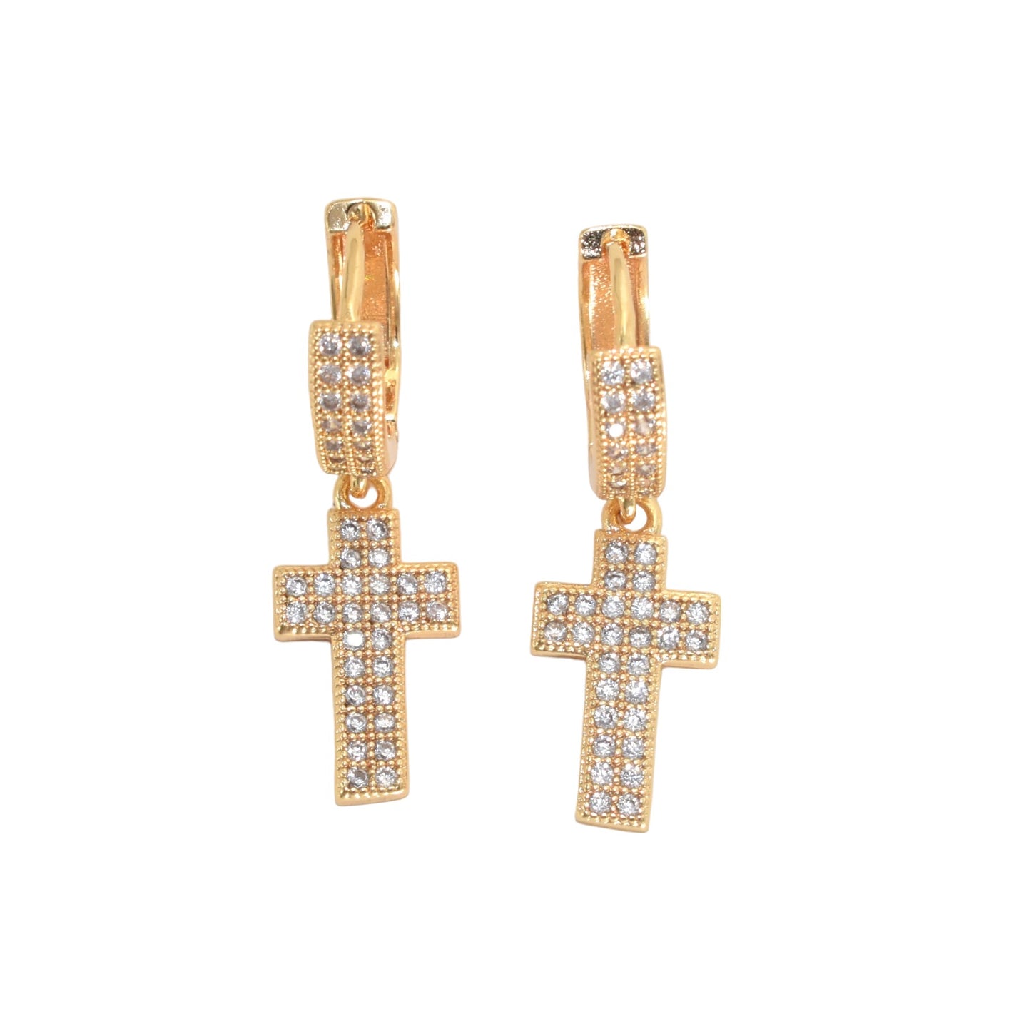 Silver,Gold Plated Dangly CZ Cross Earrings | Wholesale Jewelry