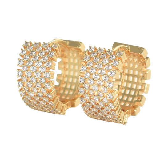 Gold Plated Huggies, CZ Gold Earrings, Oro Brasileno Aretes  | Wholesale Jewelry