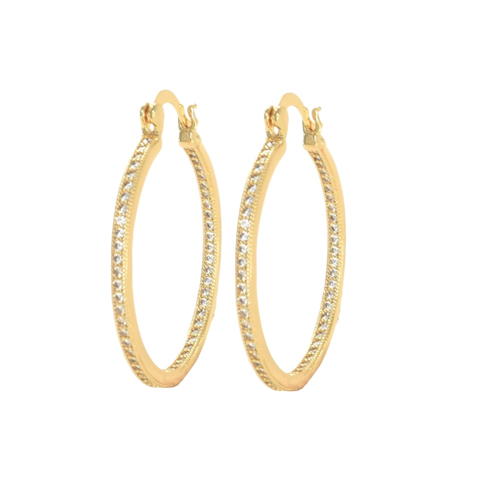 Gold Plated Huggies, CZ Gold Earrings, Oro Brasileno Aretes