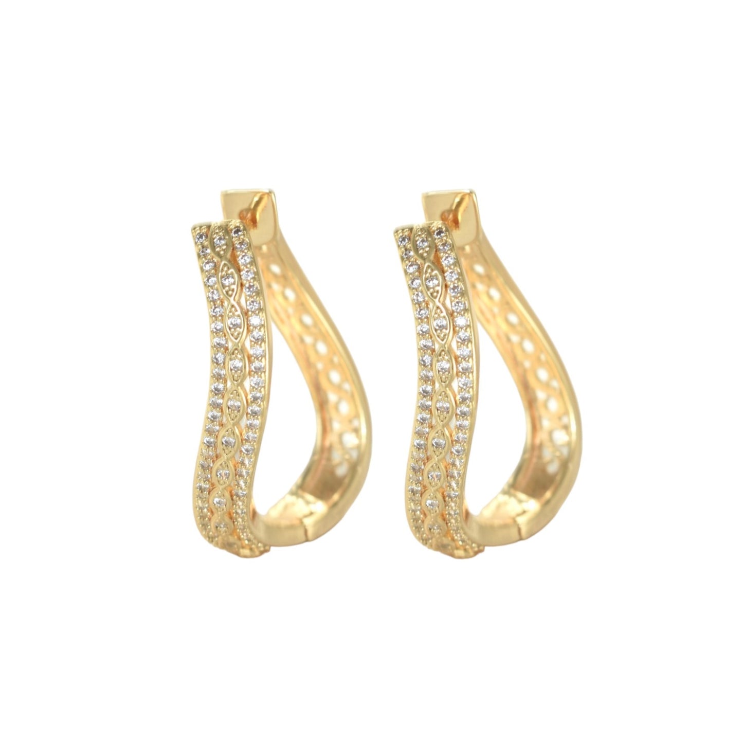 Gold Plated Huggies Hoops, CZ Gold Earrings, Oro Brasileno Aretes