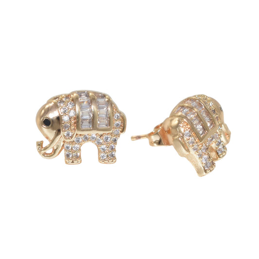 Gold Plated Elephant Studs, CZ Animal Protection Earrings for her