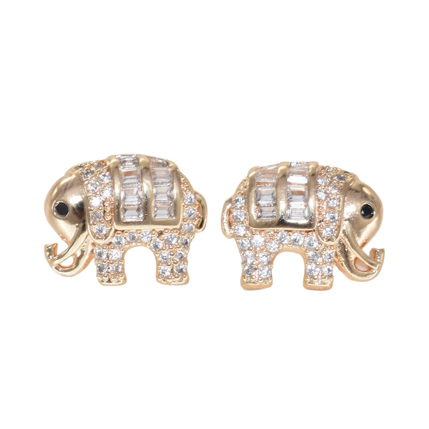 Gold Plated Elephant Studs, CZ Animal Protection Earrings for her