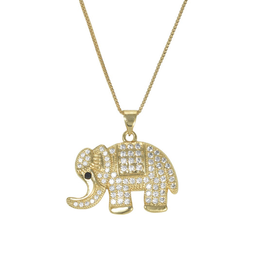 Gold Plated Animal Pendant Elephant Charm with CZ