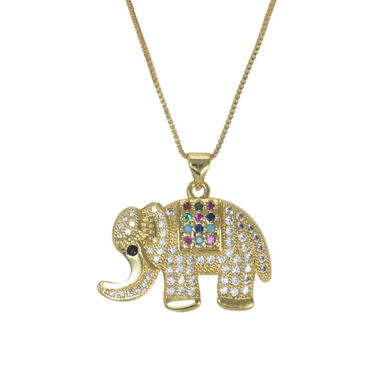 Gold Plated Animal Pendant Elephant Charm with CZ | Wholesale Jewelry