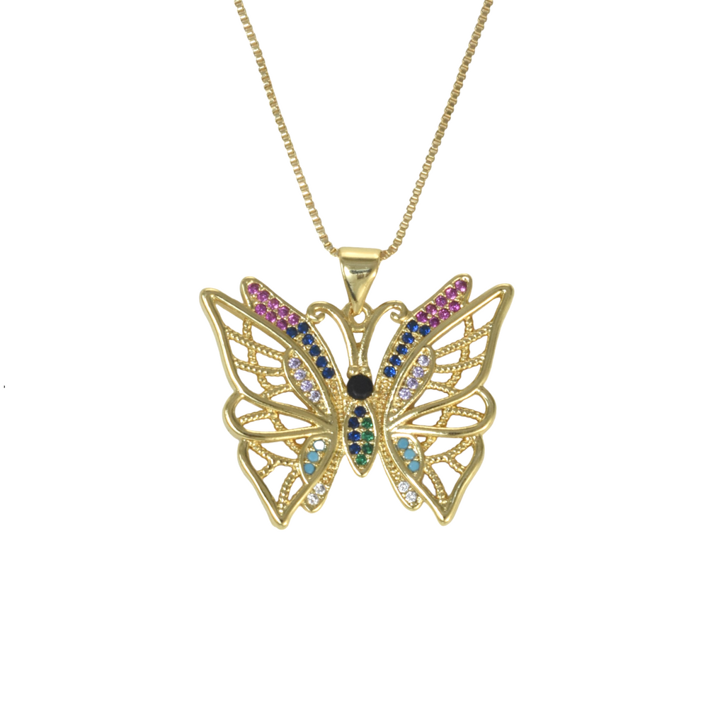 Gold Plated Animal Pendant Charm with CZ , Butterfly/Mariposa Charm Pendant