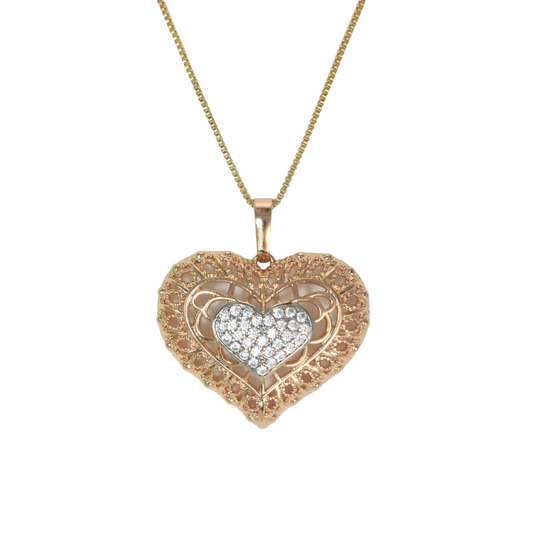 Gold Plated Heart Pendant Charm with CZ