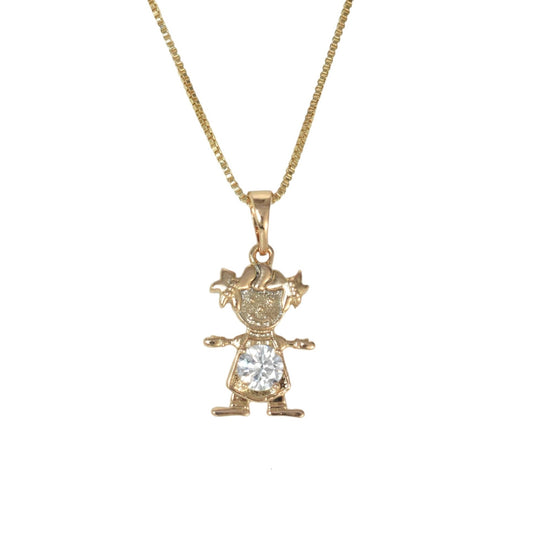 Gold Plated Kids Girls Pendant Charm with CZ , Niña Charm Pendant | Wholesale Jewelry