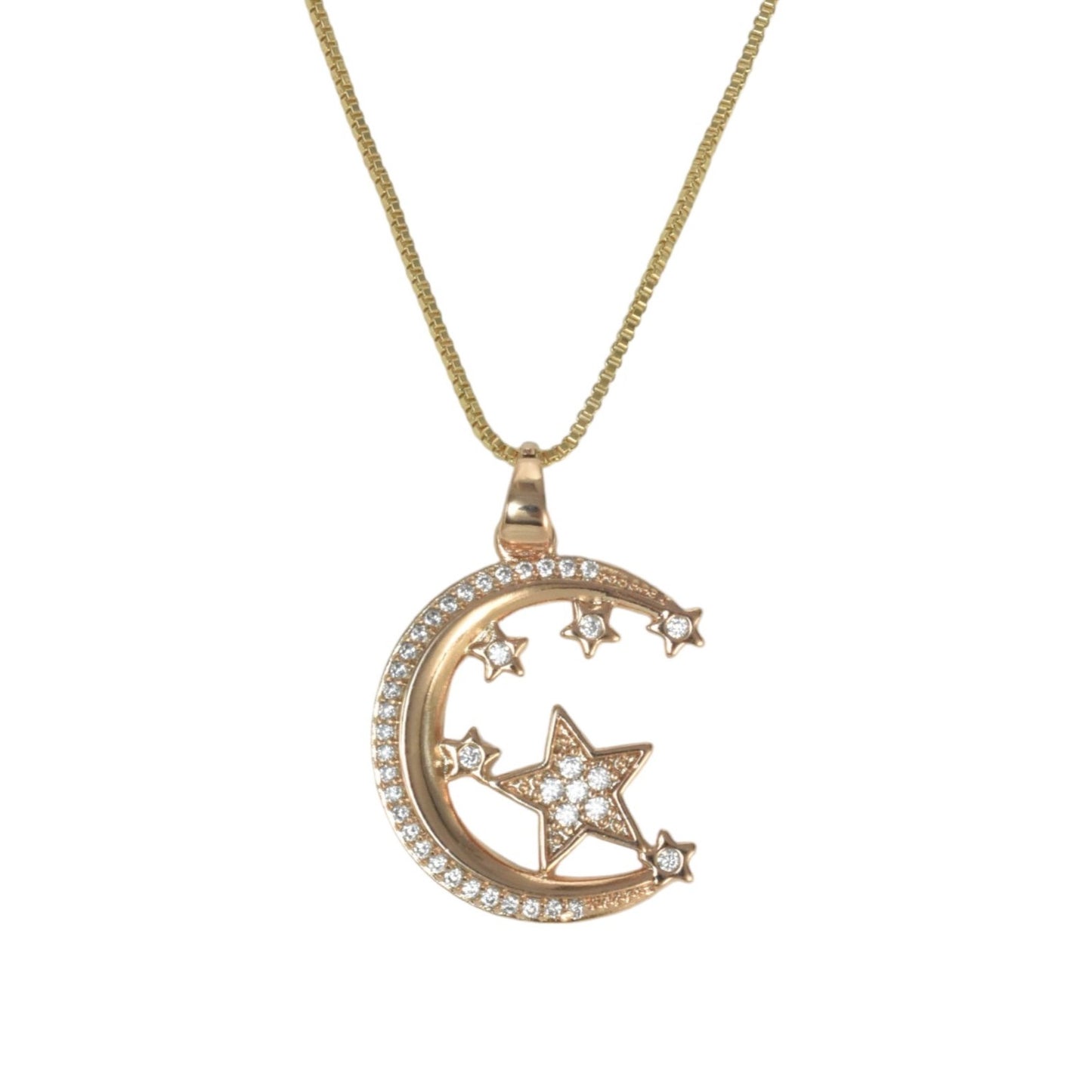 Gold Plated Moon Star Pendant Charm with CZ | Wholesale Jewelry