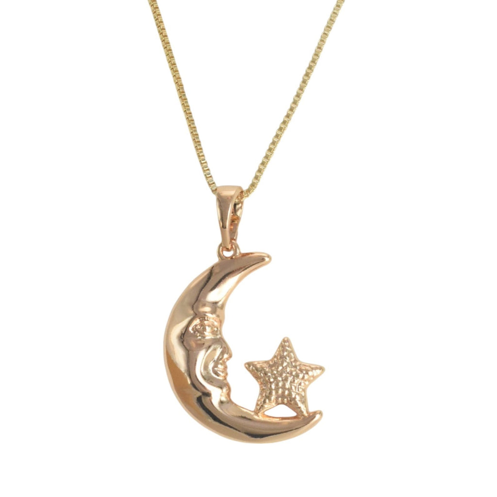 Gold Plated Moon Star Pendant Charm with CZ