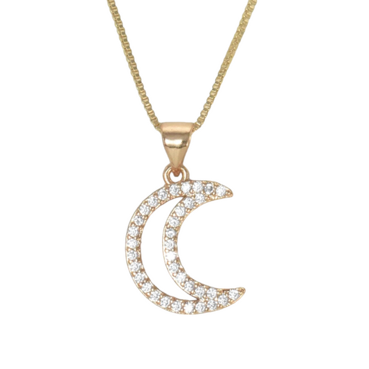 Gold Plated Moon Pendant Charm with CZ | Wholesale Jewelry