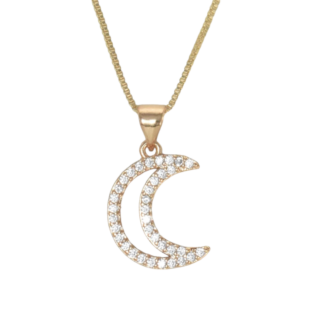 Gold Plated Moon Pendant Charm with CZ