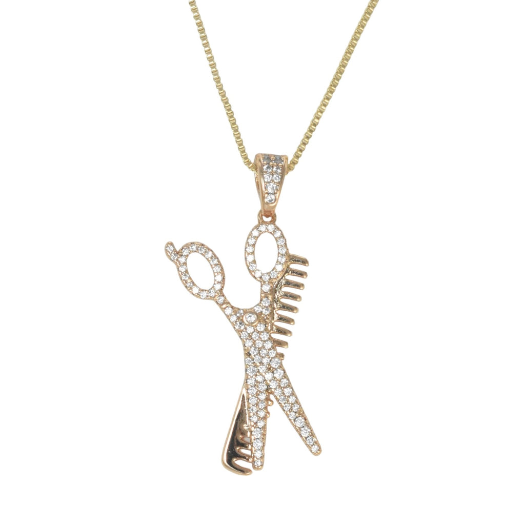 Gold Plated Scissors Pendant Charm with CZ