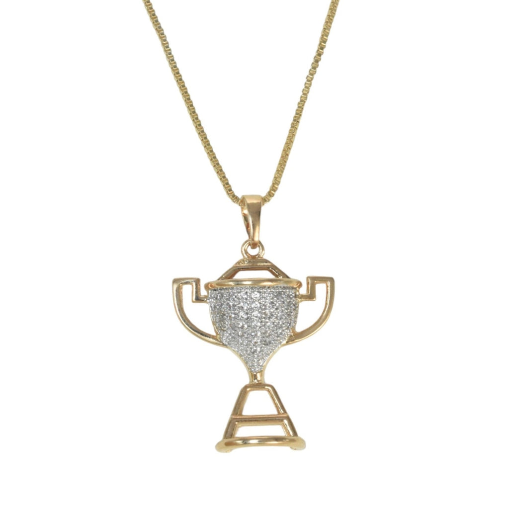 Gold Plated Trophy Cup Pendant Charm with CZ