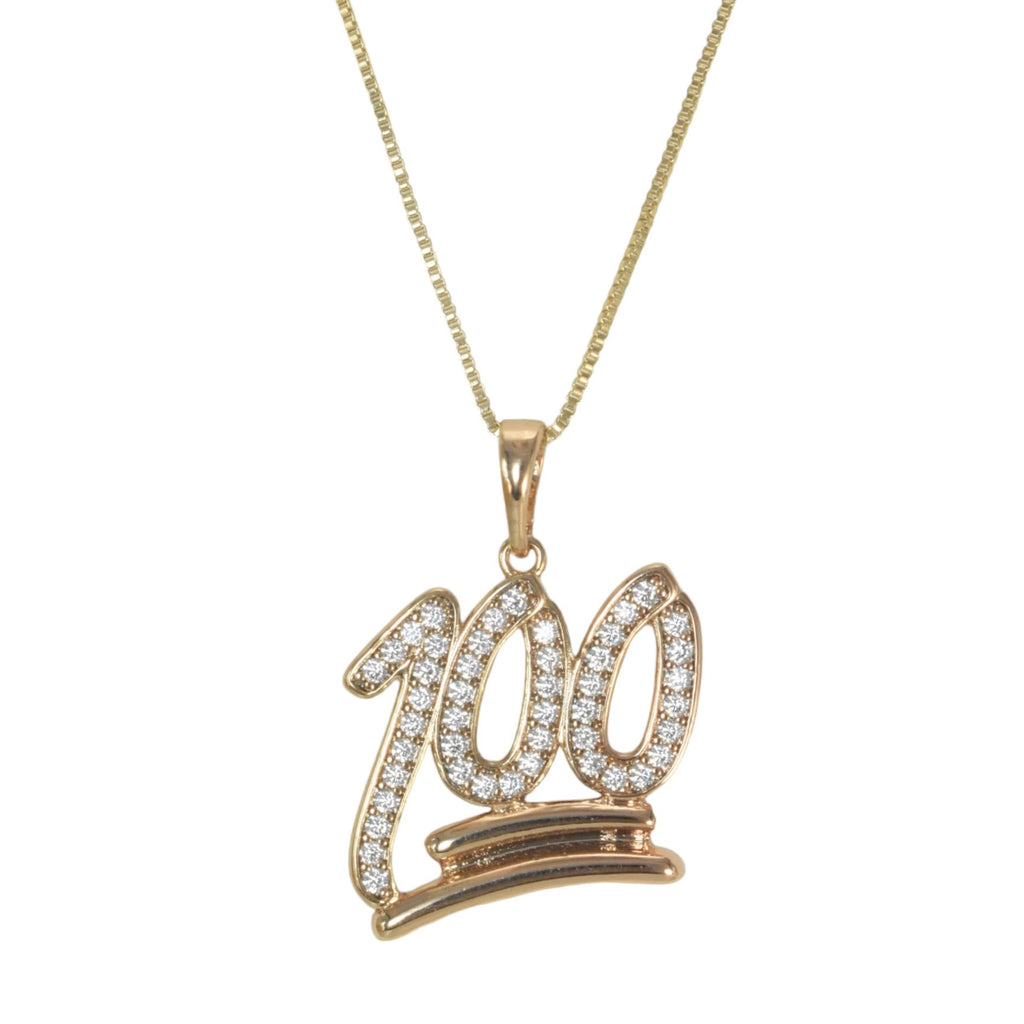 Gold Plated "number 100" Pendant Charm with CZ