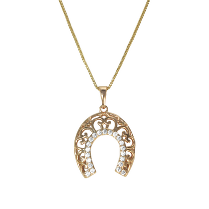 Gold Plated Horseshoe Pendant Charm with CZ | Wholesale Jewelry