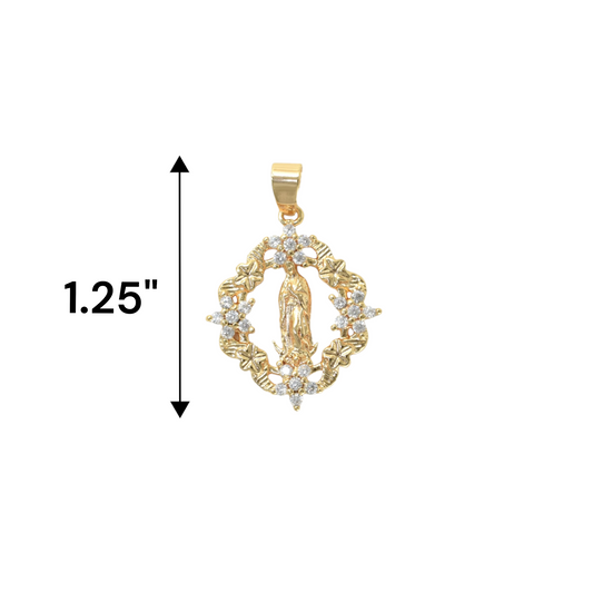 Gold Plated Virgin Mary Charm Pendant with CZ