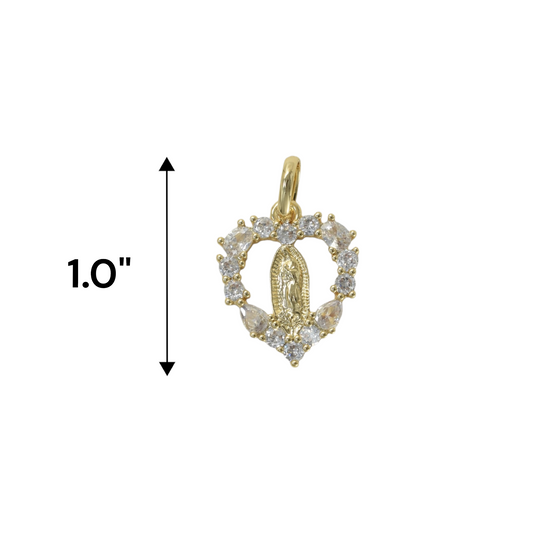 Gold Plated Virgin Mary Charm Pendant with CZ