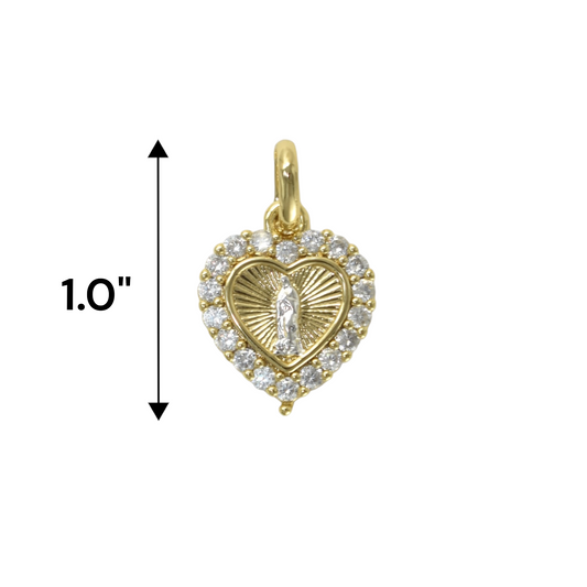 Gold Plated Virgin Mary Charm Pendant with CZ