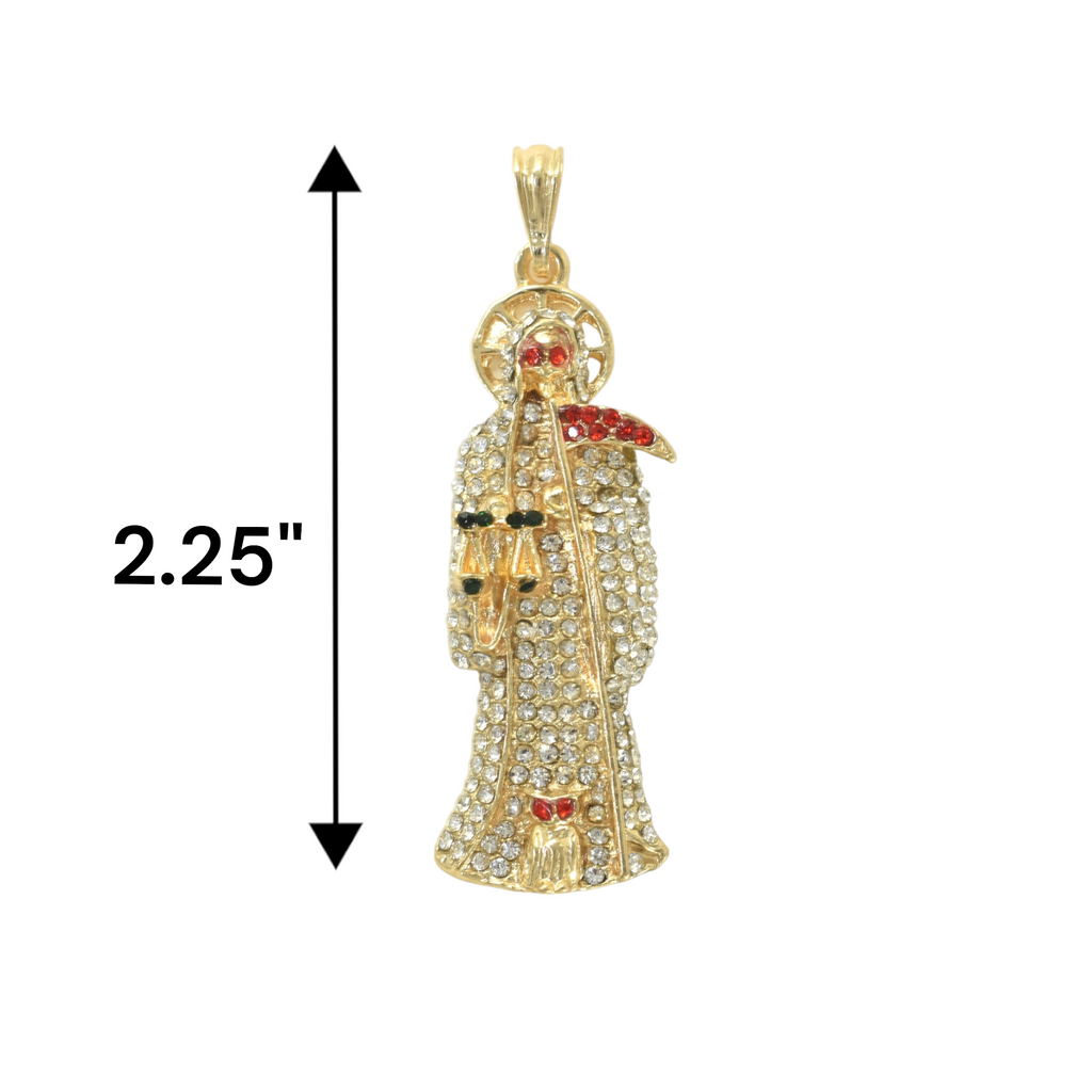 Gold Plated Santa Muerte Pendant with CZ